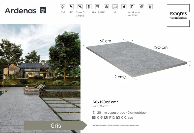 Террасные пластины Terraslab Ardenas Gris Base C3 600х1200х20мм