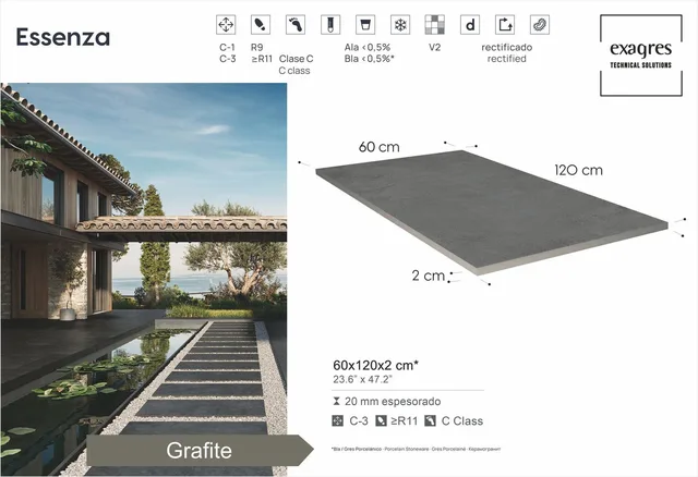 Террасные пластины Terraslab Essenza Grafite Base C3 600х1200х20мм