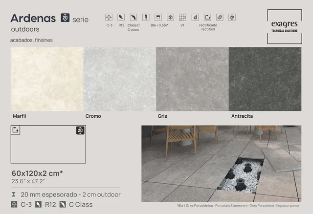 Террасные пластины Terraslab Ardenas Gris Base C3 600х1200х20мм