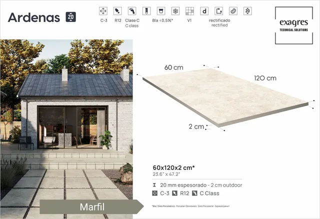 Террасные пластины Terraslab Ardenas Marfil Base C3 600х1200х20мм