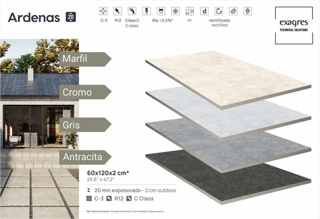 Террасные пластины Terraslab Ardenas Gris Base C3 600х1200х20мм
