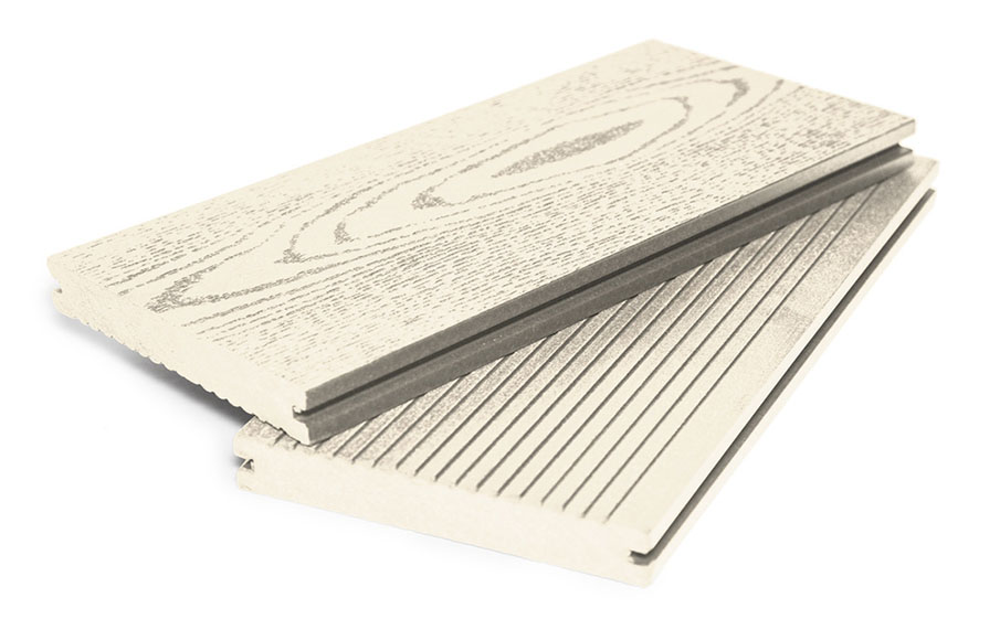 Террасная доска Grand Line 140 мм вельвет и тиснение массив Слоновая кость, 4 м