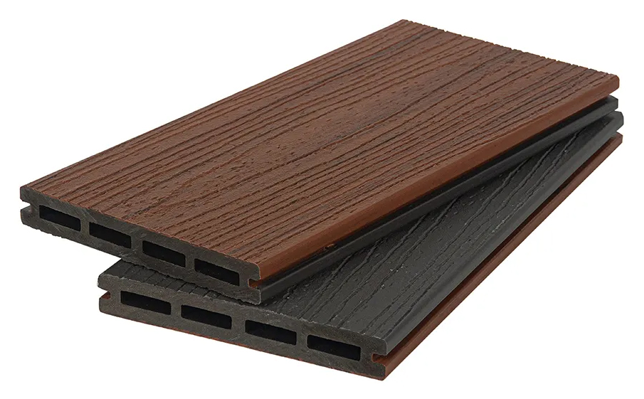 Террасная доска Polivan Group NUSADUA пустотелая, Co-Extrusion, 3D дерево, двусторонняя, красное дерево + темно-серый, 2900x140x20 мм